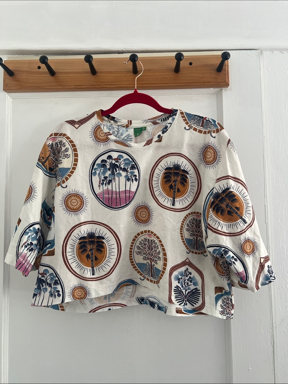 FARM Rio Cream "Janelas de Cerrado" Crop Top with Multicolor Medallion Print